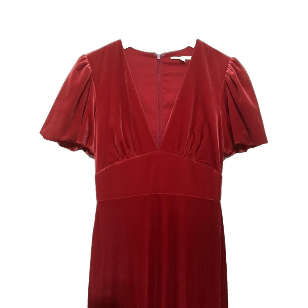 Gianni Bini Midi Velvet Dress Tomatoe Red Blair Fluted Hem Cocktail Women’s 2 - Picture 2 of 6
